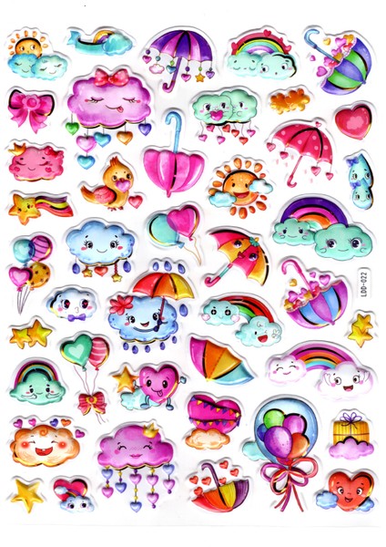 Sticker Kabartmalı Stiker Defter Planlayıcı Etiket (LDD022)-24X19CM - Mutlu Bulutlar