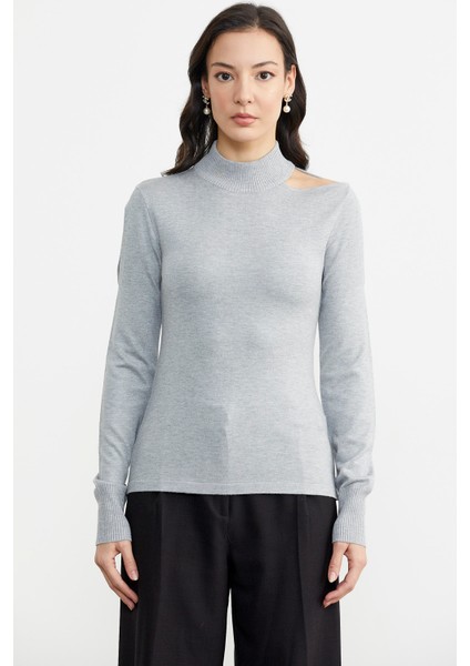 Kol Detaylı Triko Kazak - Açık Gri