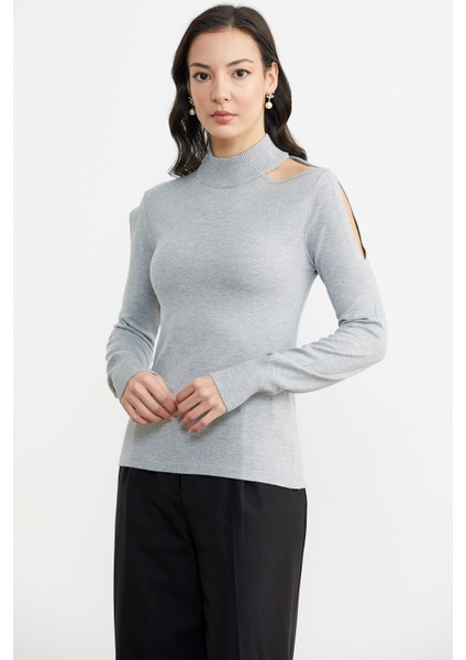 Kol Detaylı Triko Kazak - Açık Gri fiyatları