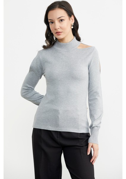 Kol Detaylı Triko Kazak - Açık Gri fırsatları