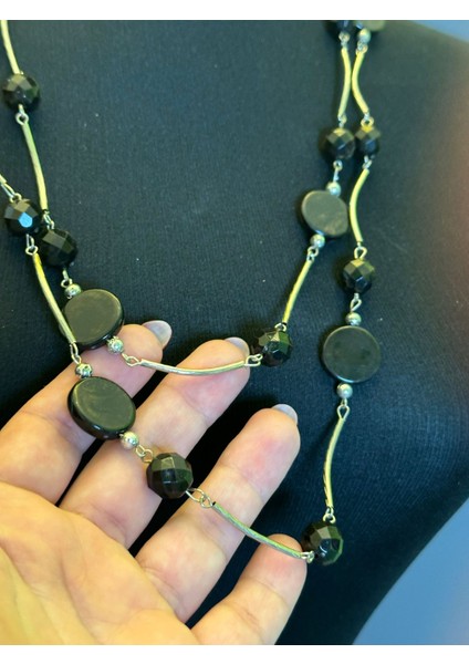 Cam Taşlı Boncuklu Tasarım Kadın Kolye Boy 31 cm