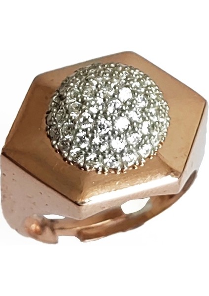 Ortası Yuvarlak Çokgen Model Gümüş Yüzük - Rodyum Renk modelleri