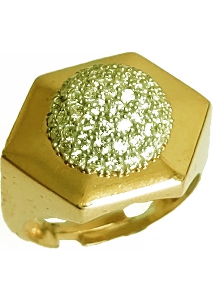 Ortası Yuvarlak Çokgen Model Gümüş Yüzük - Rodyum Renk fırsatları