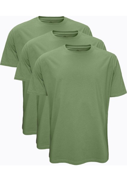 Haki 3 Lü Erkek Tişört Loose Fit / Pamuk Bol Rahat Kesim 3M6040