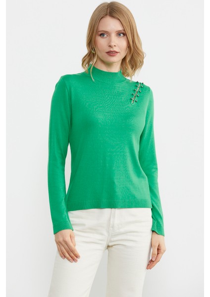 Omuz Aksesuarlı Triko Kazak - Yeşil fiyatları