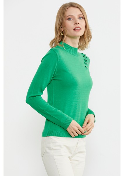 Omuz Aksesuarlı Triko Kazak - Yeşil modelleri