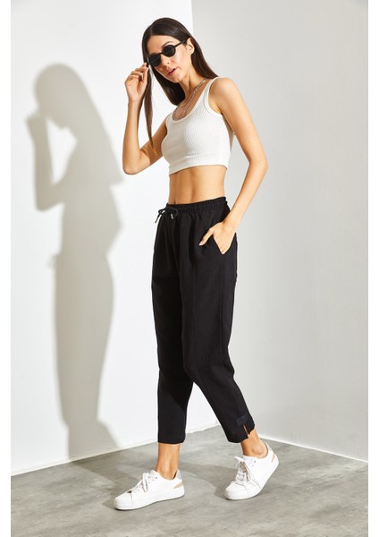 Kadın Keten Paça Detaylı Beli Lastikli Cepli Şalvar Pantolon indirimleri