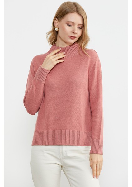 Yarım Balıkçı Sim Detaylı Triko Kazak - Somon fiyatları