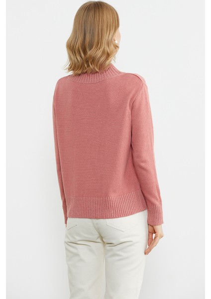 Yarım Balıkçı Sim Detaylı Triko Kazak - Somon fırsatları