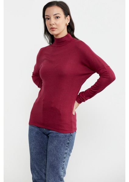 Omuz Detaylı Triko Kazak - Bordo