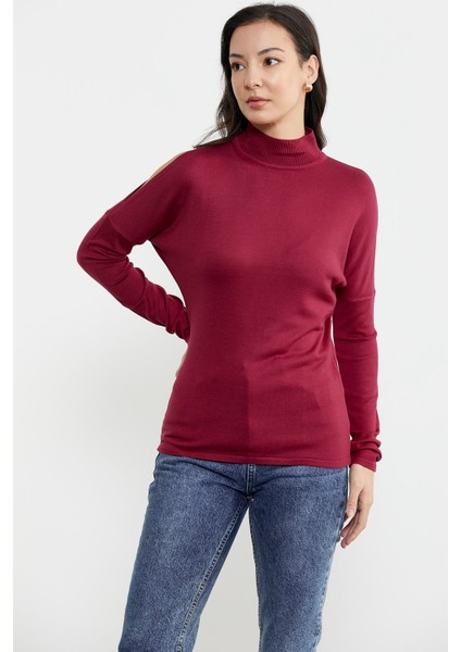 Omuz Detaylı Triko Kazak - Bordo fiyatları