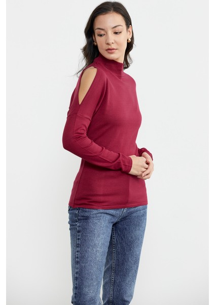Omuz Detaylı Triko Kazak - Bordo fırsatları