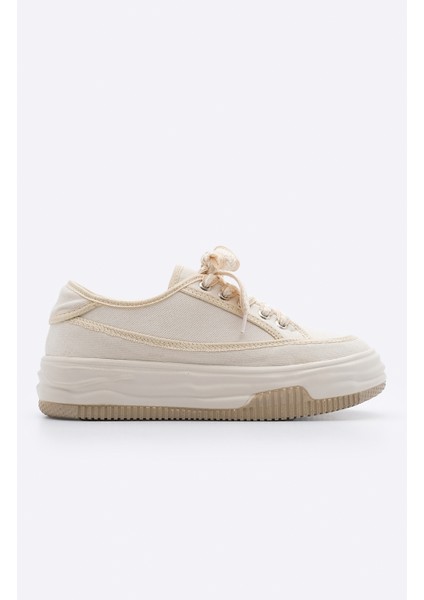 Kadın Sneaker Yüksek Taban Bağcıklı Bez Spor Ayakkabı Kotnel