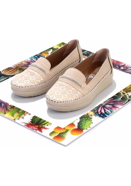 Bej Lame Taşlı Kadın Loafer Ayakkabı K01621073009