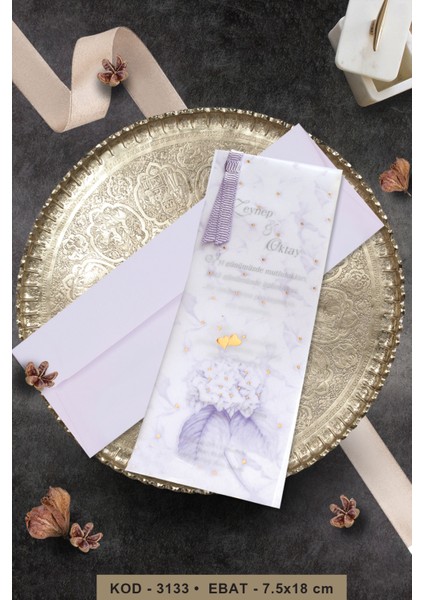 Düğün Nişan Nikah Kına Davetiyesi 3133 (100 Adet) Baskı Dahil