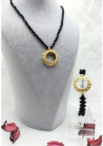 Çeyrek ve Gram Altın Takılan Taşlı Çerçeveli Kolye ve Bileklik Set