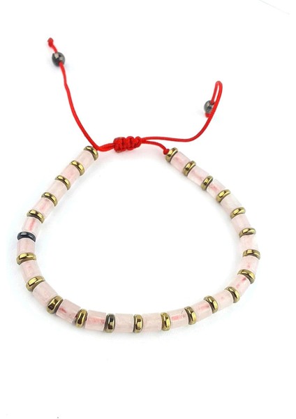 Pembe Kuvars ve Hematit Taşlı El Işi Tasarım Doğal Taş Bileklik fiyatları