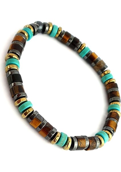 Kaplan Gözü Hematit ve Turkuaz Taşlı Doğal Taş Bileklik
