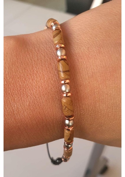 Ağaç Akik ve Hematit Taşlı Tasarım Doğal Taş Bileklik fiyatları