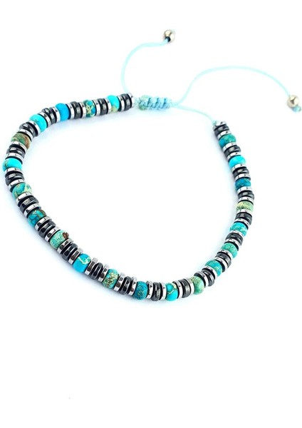 Turkuaz ve Hematit Taşlı El Işi Tasarım Doğal Taş Bileklik fiyatları
