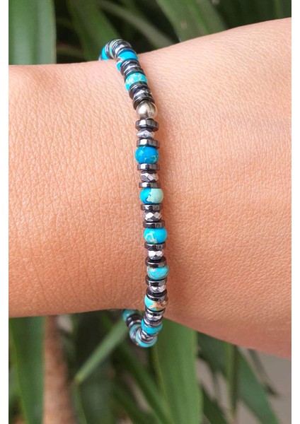 Turkuaz ve Hematit Taşlı El.işi Tasarım doğal taş bileklik fiyatları