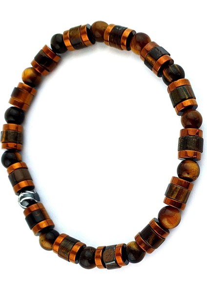 Kaplan Gözü ve Hematit Taşlı Tasarım Doğal Taş Bileklik