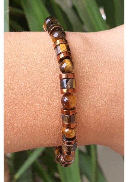 Kaplan Gözü ve Hematit Taşlı Tasarım Doğal Taş Bileklik fiyatları