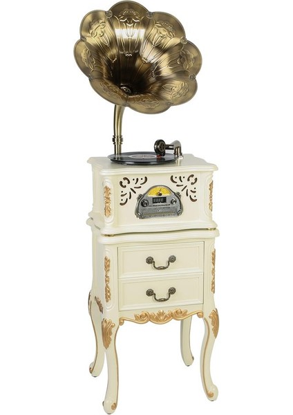 Çekmeceli Ahşap Gramafon Krem AK.WLT0787