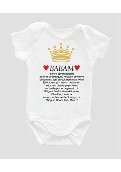 Organik Pamuk Doğum Günü Baba Baskılı Bebek Body Kısa Kollu Çıtçıtlı Badi ZBN021