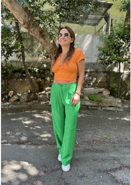 Beli Lastikli Bol Paça Pantolon