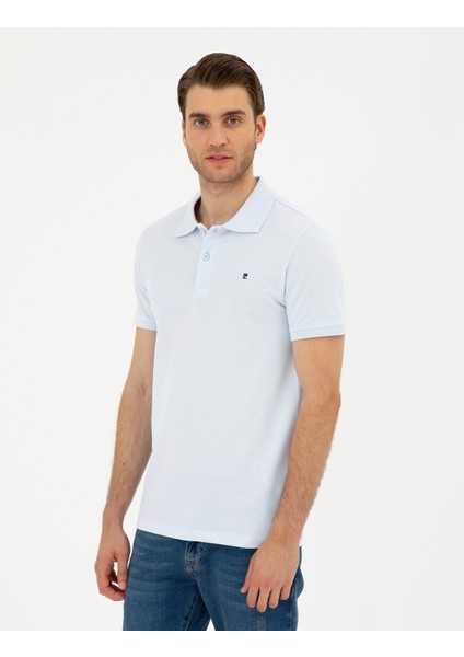Erkek Açık Mavi Slim Fit %100 Pamuk Polo Yaka Basic Tişört 50291625-VR095