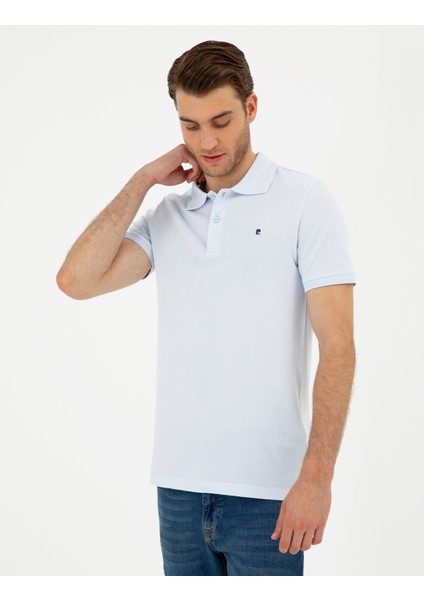 Erkek Açık Mavi Slim Fit %100 Pamuk Polo Yaka Basic Tişört 50291625-VR095