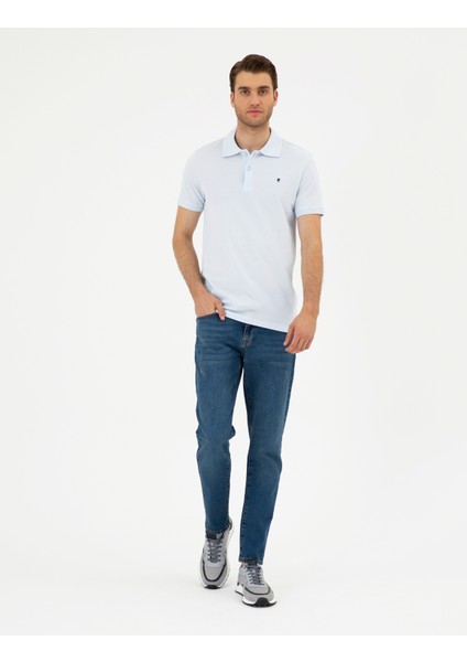 Erkek Açık Mavi Slim Fit %100 Pamuk Polo Yaka Basic Tişört 50291625-VR095