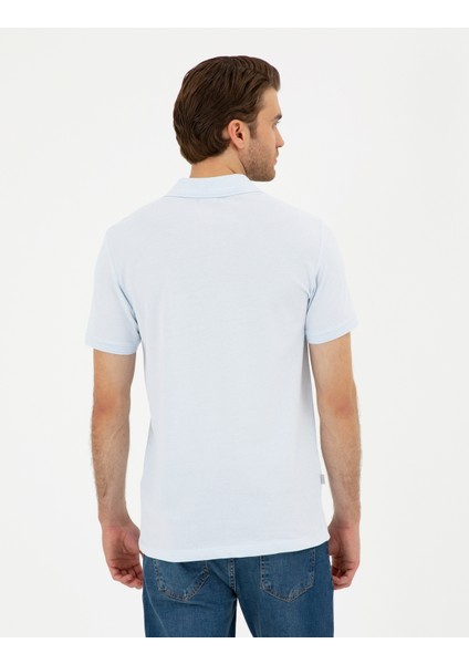 Erkek Açık Mavi Slim Fit %100 Pamuk Polo Yaka Basic Tişört 50291625-VR095