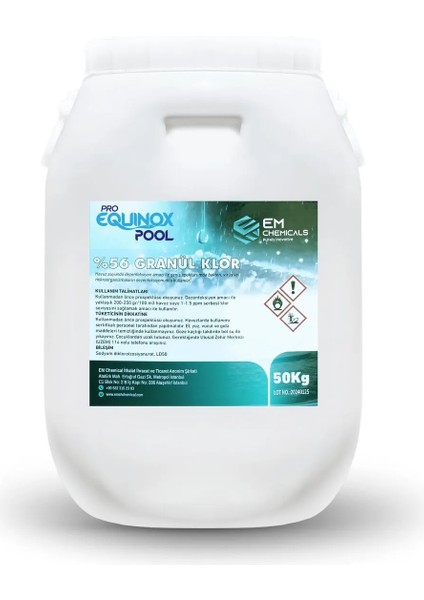 Proequınoxpool %56 Granül Klor 50KG - Toz Klor - Havuz Kloru- Plastik Bidon Pe