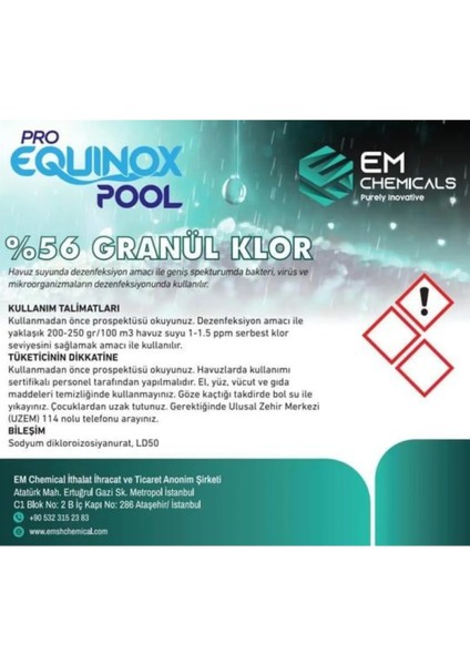 Proequınoxpool %56 Granül Klor 50KG - Toz Klor - Havuz Kloru- Plastik Bidon Pe fiyatları