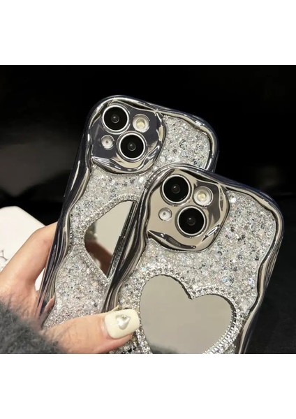 Case iPhone Uyumlu Glitter Kalp Aynalı Parıltılı Kılıf