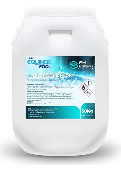 Proequınoxpool %90 Granül Klor 50KG-PLASTIK Bidon Pe