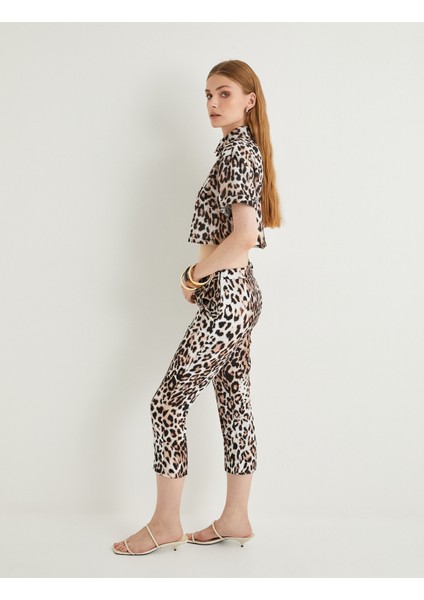 Leopar Kapri Pantolon Yüksek Bel