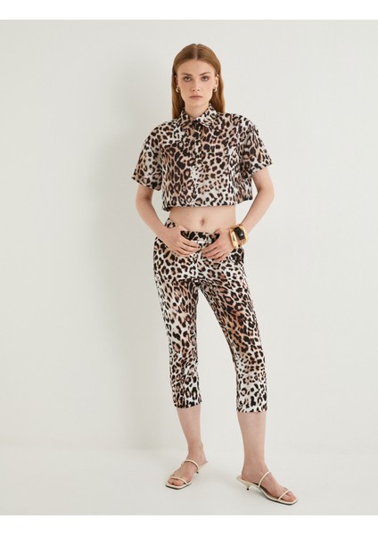 Leopar Kapri Pantolon Yüksek Bel
