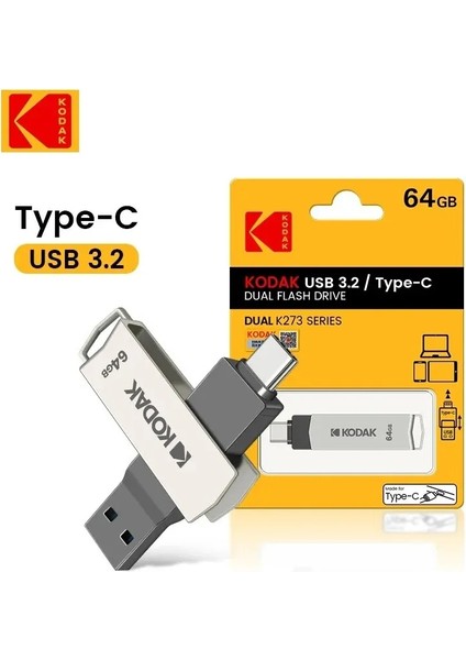 64Gb.K273 Type-C ve USB 3.2 Type-C Girişli Tüm Cihazlara İphone Serisine Uygun ve İphone Dönüştürücü Hediye Yüksek Hızlı Usb Otg Flash Bellek Çift Giriş Metal Sağlam Orjinal