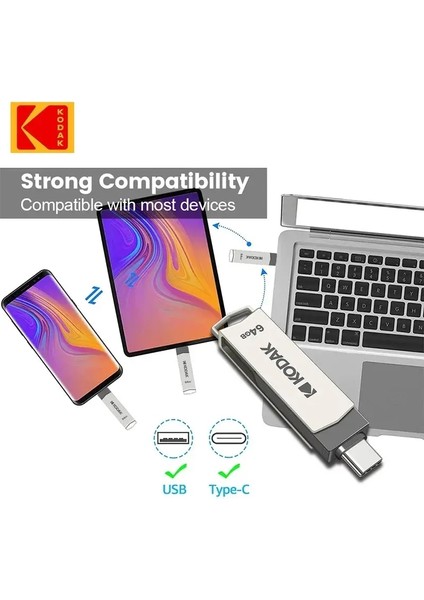 64Gb.K273 Type-C ve USB 3.2 Type-C Girişli Tüm Cihazlara İphone Serisine Uygun ve İphone Dönüştürücü Hediye Yüksek Hızlı Usb Otg Flash Bellek Çift Giriş Metal Sağlam Orjinal