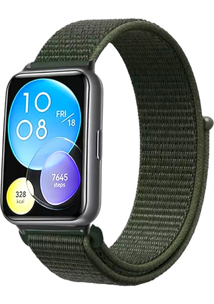 Huawei Watch Fit 2 Uyumlu Cırtlı Bant Kordon Pim Çevirici Aparatlı Akıllı Pimli Haki