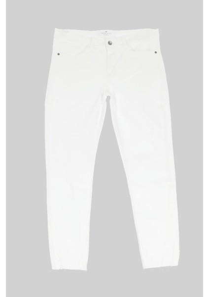 Naomi Beyaz Yüksek Bel Patı Fermuarlı Paçası Kesikli Jean Pantolon C 4526-055