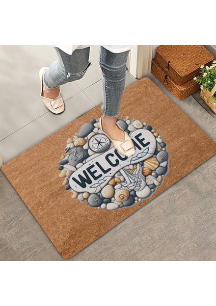 Çakıl Taşları ve Pusula Welcome Kapı Önü Paspası 45X70CM