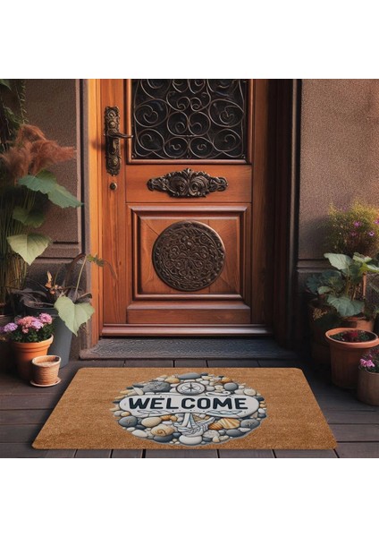 Çakıl Taşları ve Pusula Welcome Kapı Önü Paspası 45X70CM