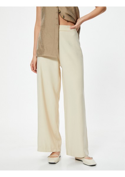 Yüksek Bel Geniş Paça Pantolon Modal Kumaş modelleri