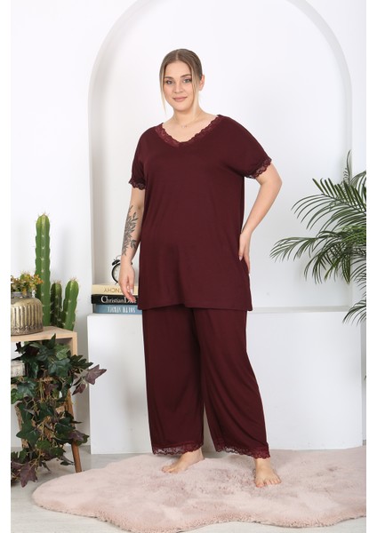 Xlmodam Kadın Büyük Beden Dantelli Likralı Pijama Takım modelleri