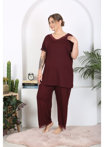Xlmodam Kadın Büyük Beden Dantelli Likralı Pijama Takım fırsatları