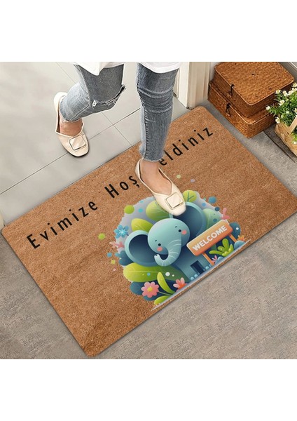Şirin Fil ve Orman Temalı Evimize Hoş Geldiniz Kapı Önü Paspası 45X70CM